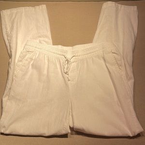 White linen drawstring pants